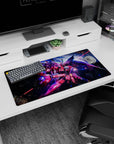 32x16 inches anime mouse pad showing ZGMF-X19A Infinite Justice Gundam slashing past lasers and sparks.