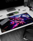 40x20 inches Gundam SEED desk pad featuring Infinite Justice Gundam slicing through space with laser streaks.