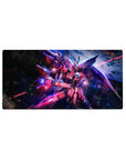 32x16 inches anime mouse pad with Infinite Justice Gundam cutting through starry space debris.