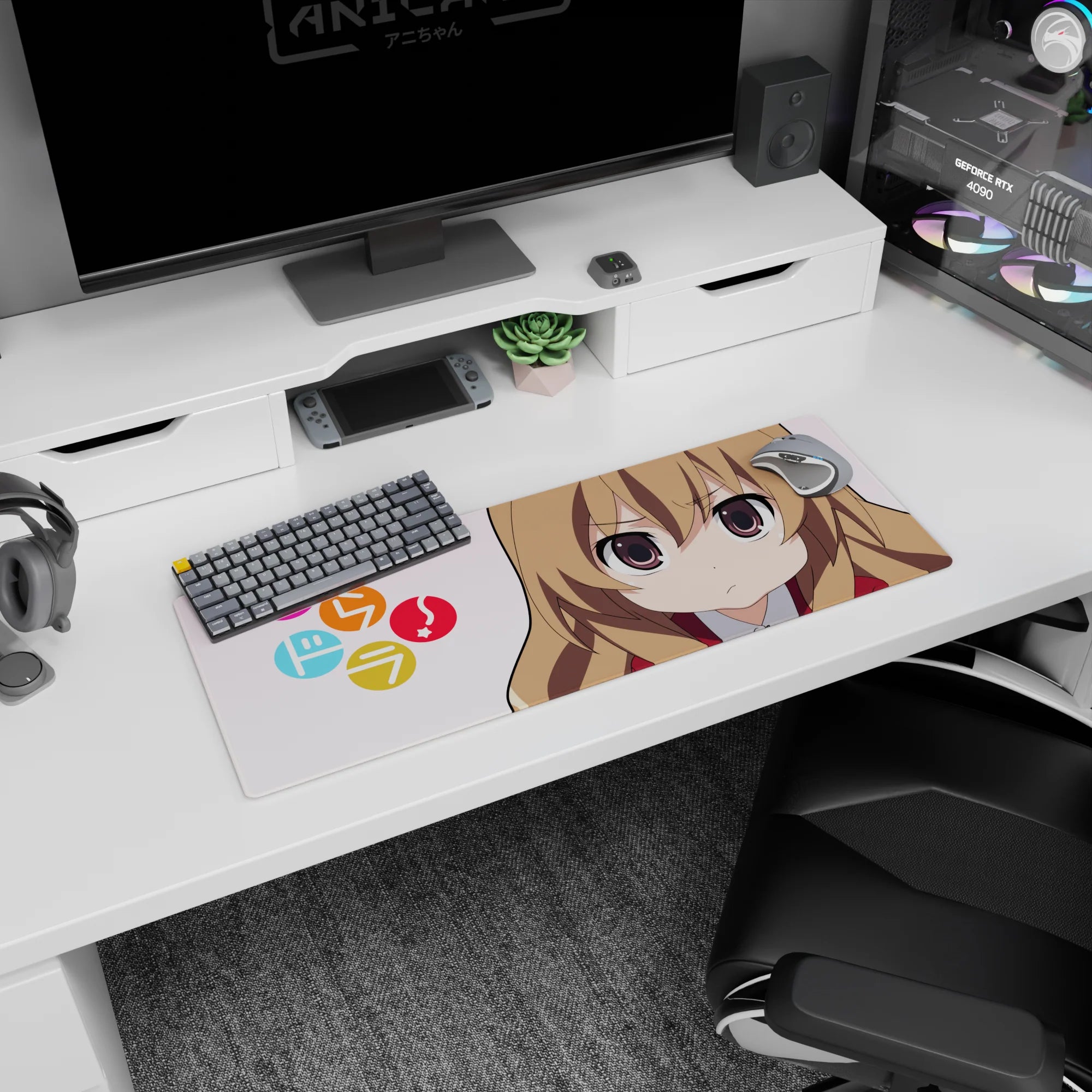 32x12 inches Toradora! Taiga Aisaka mouse pad, big sparkly eyes, red uniform, judging-cute pose.