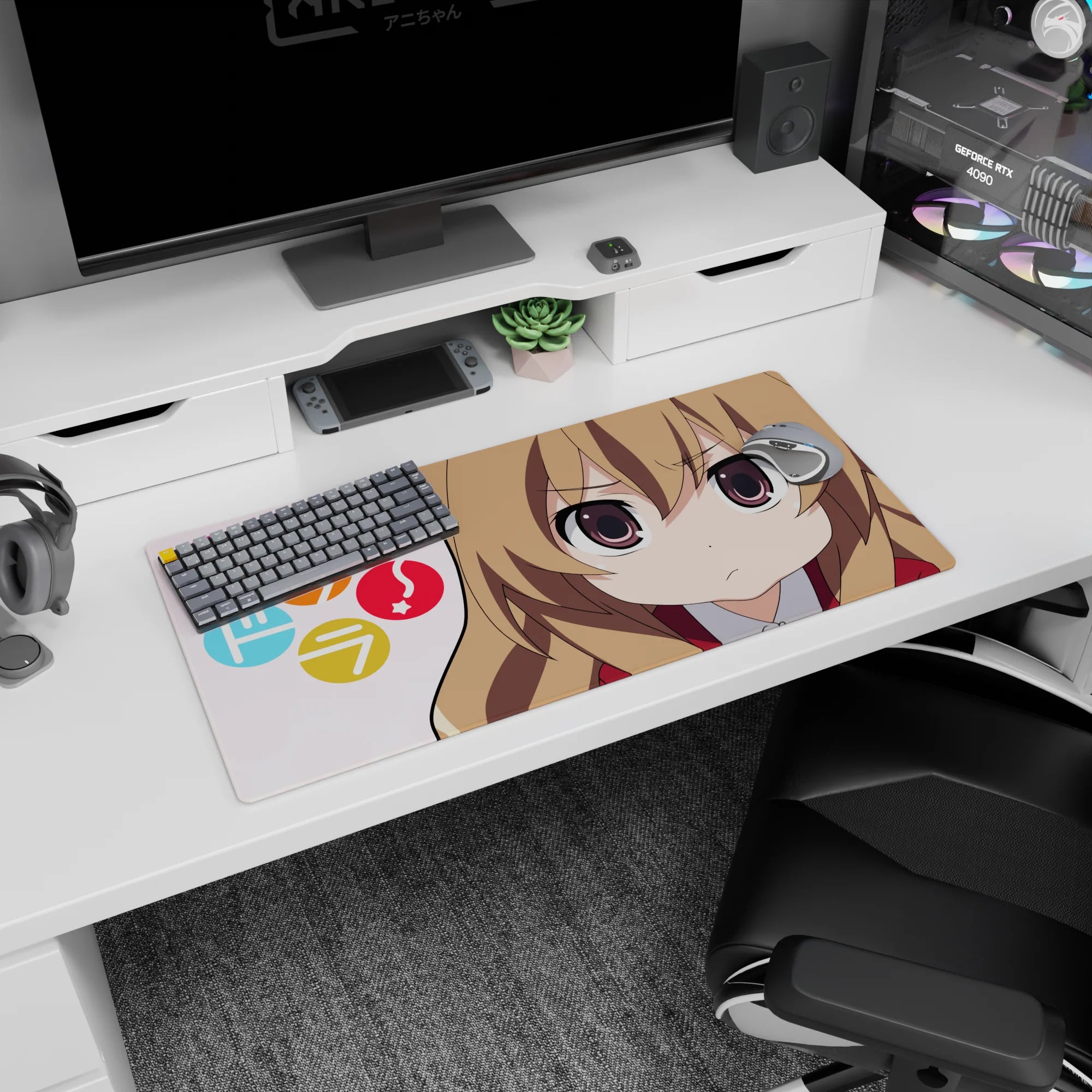 32x16 inches Toradora mouse pad featuring Taiga Aisaka with sparkly eyes and red school uniform.