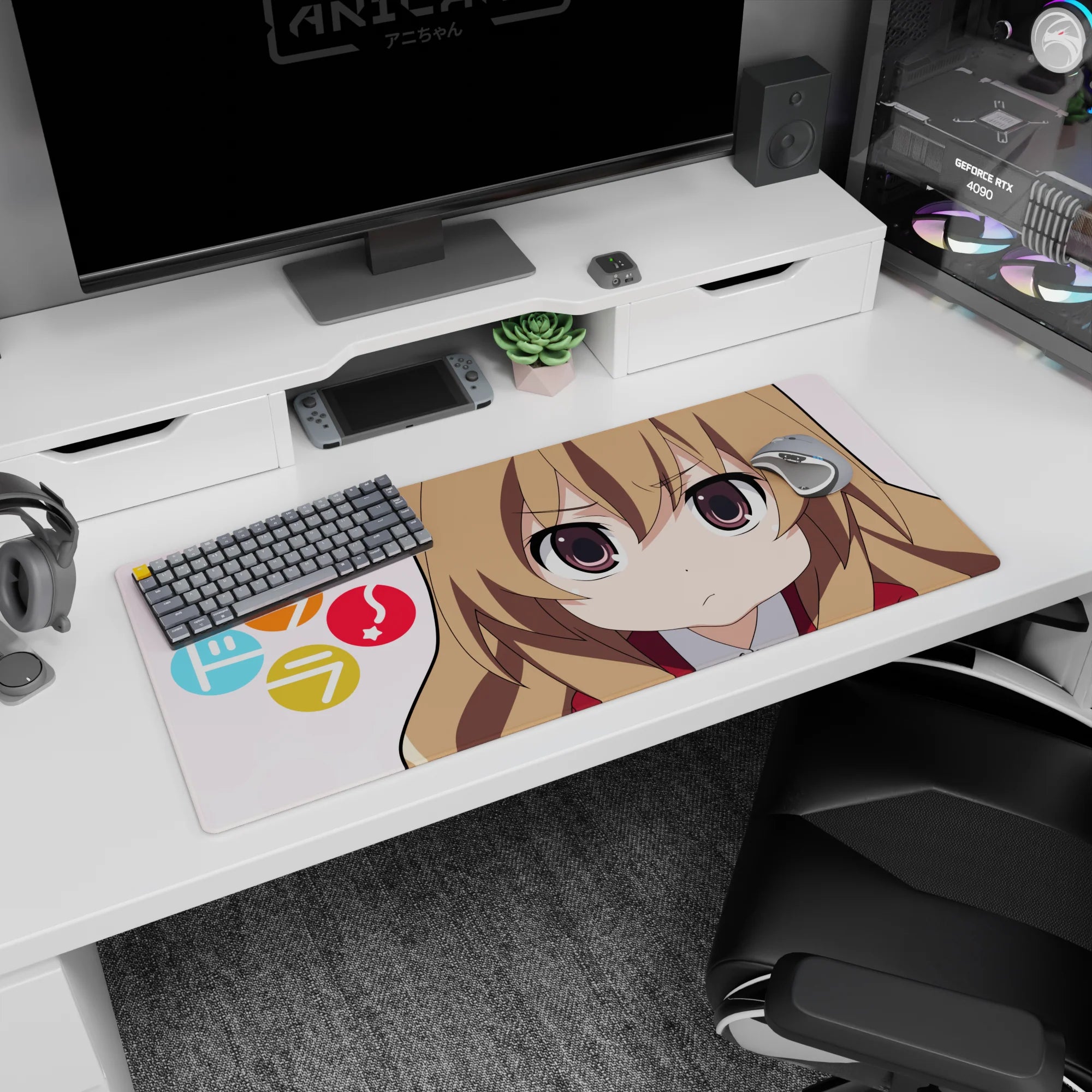36x16 inches Toradora Taiga Aisaka mouse pad, judging pout with big sparkly eyes in a red uniform.