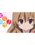 40x20 inches anime girl desk pad with Taiga Aisaka, pink background, candy circles and playful icons.