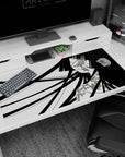 Long black-haired anime girl desk pad 40x20 inches with floral details and dramatic ribbon-like hair.