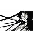 Minimalist anime girl desk pad 40x20 inches with clean negative space and bold ink-line portrait.