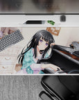 40x20 inches pastel cream cozy anime desk pad, dreamy sparkles, lace curtains, calm study vibe.