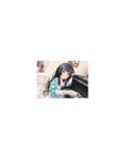 Classic anime girl mouse pad 14x10 inches with shy purple-eyed pianist, grand piano, tea set, lace curtains.