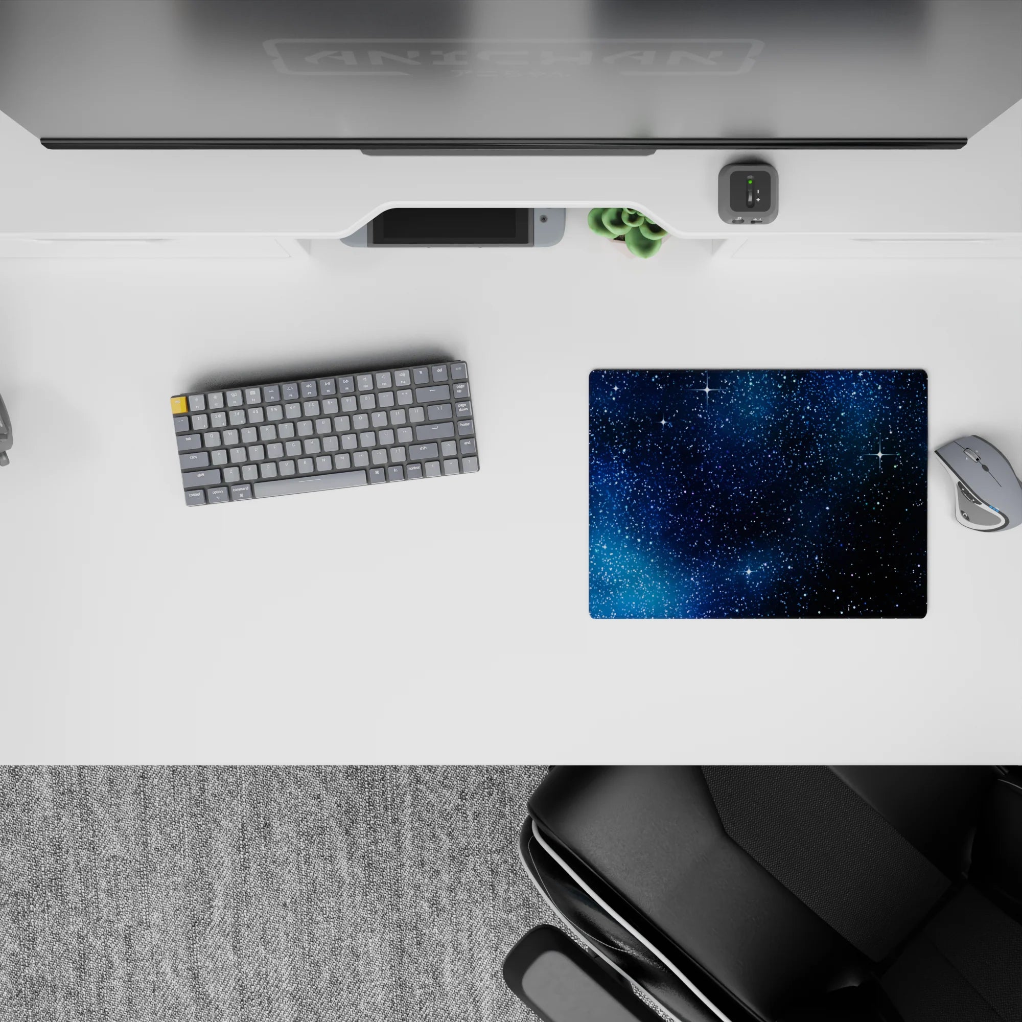 Cosmic 14x10 inches mouse pad in navy-to-black gradients with crisp white sparkles for a calm night mood.