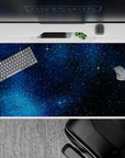 Inky navy-to-black 40x20 inches desk pad with calm cosmic mood and crisp white sparkles.