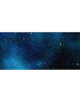 Midnight sky starfield desk pad, 36x16 inches, with crisp white stars and subtle nebula mist.