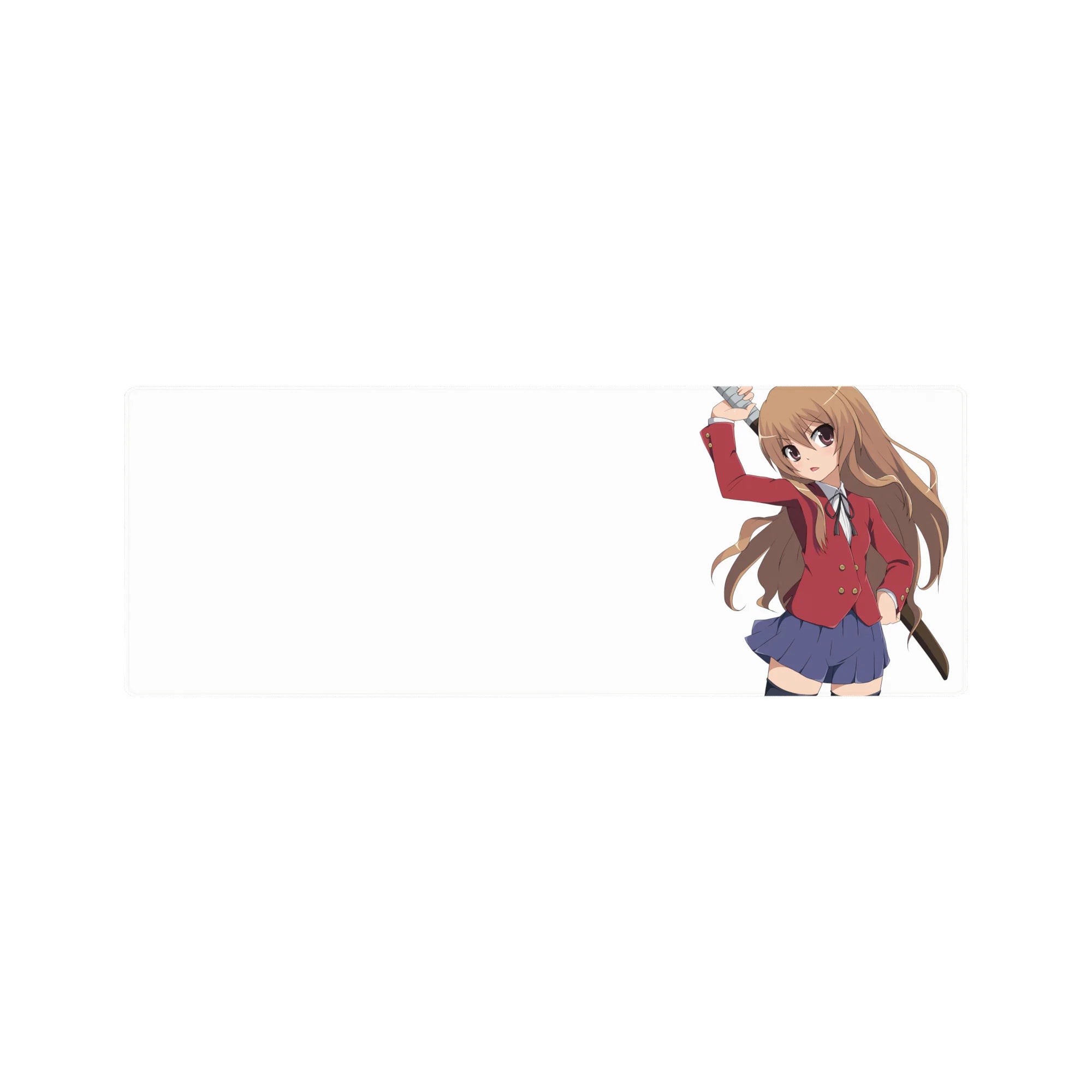32x12 inches anime girl mouse pad featuring a fierce chibi swordswoman in red blazer on white background.