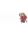 32x12 inches anime girl mouse pad featuring a fierce chibi swordswoman in red blazer on white background.
