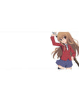 36x16 inches anime girl desk pad with Taiga Aisaka swinging a wooden sword on a clean white backdrop.