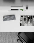 Black-and-white manga mouse pad 14x10 inches with moody late-night slice-of-life apartment vibe.