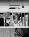 36x16 inches black-and-white manga desk pad with moody late-night slice-of-life vibe and sharp contrast.