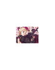 Classic anime girl mouse pad 14x10 inches with blonde curls, pink eyes, lace dress, cherry blossoms.