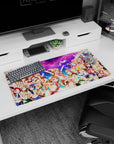 Honoka Kousaka, Kotori Minami, and Umi Sonoda smiling on anime girl mouse pad, 32x16 inches.