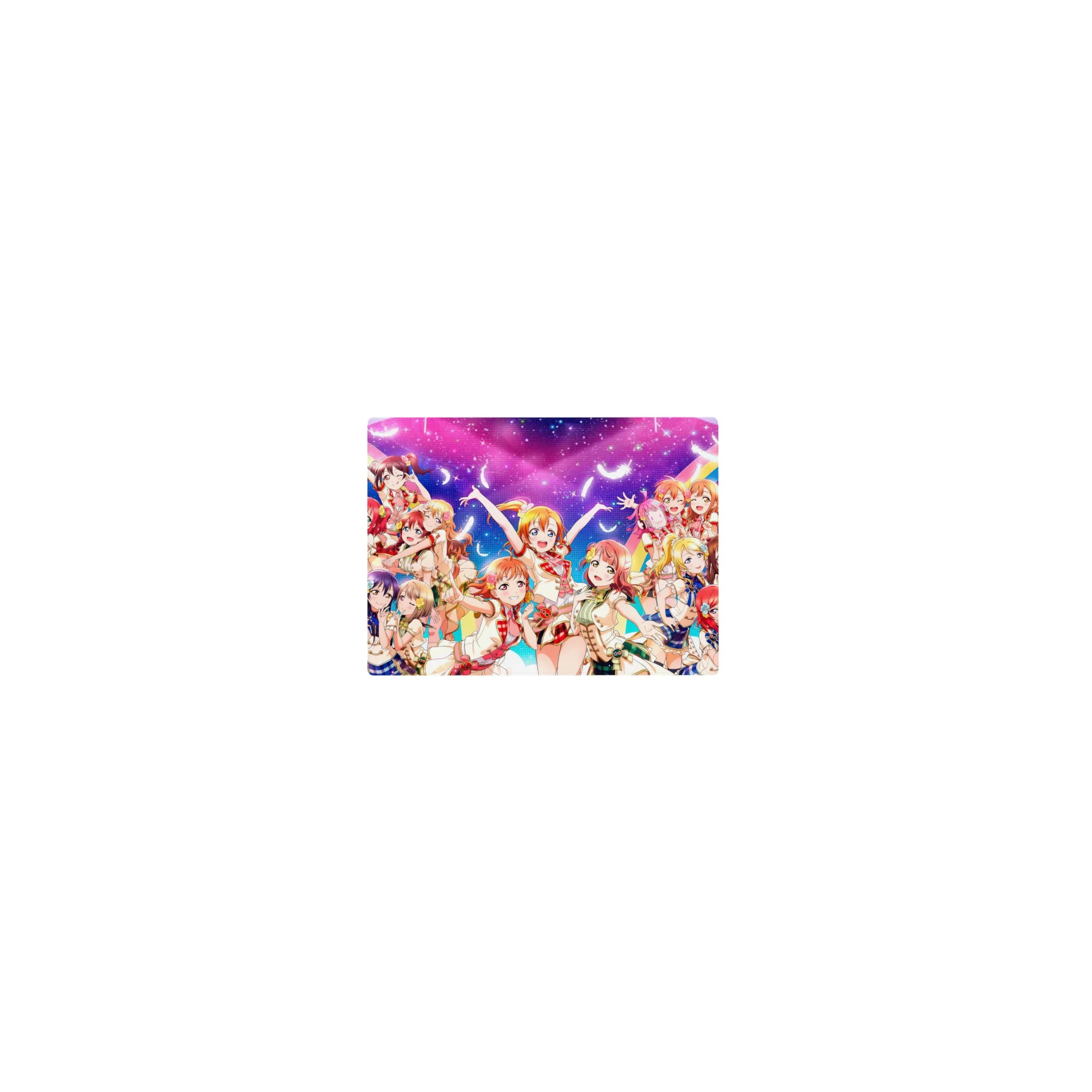 Classic anime girl mouse pad 14x10 inches with Love Live μ's group art, crisp print and sparkly details.