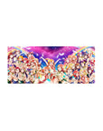 Love Live μ's anime girl mouse pad 28x12 inches with Honoka, Kotori, Umi in bright group pose.