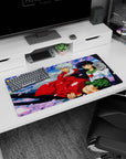 32x16 inches anime mouse pad featuring Inuyasha and Kagome sharing a quiet sakura moment on a dark branch.
