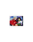 14x10 inches classic anime mouse pad with Inuyasha and Kagome under cherry blossoms, pastel valley view.