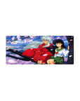 28x12 inches anime mouse pad with cherry blossoms, Inuyasha and Kagome on a branch above a valley.
