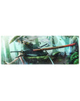 Anime girl mouse pad 32x12 inches with silver-haired swordswoman, straw hat, red sheath, forest stone scene.