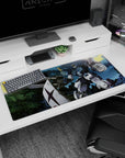 36x16 inches anime desk pad featuring RX-79[G] Gundam Ground Type behind a shield, firing twin cannons.