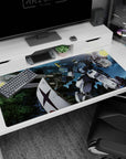 40x20 inches anime desk pad featuring RX-79[G] Gundam Ground Type behind a shield firing twin cannons at night.