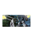 28x12 inches anime mouse pad featuring Gundam Ground Type in a ruined city night battle with twin cannons.
