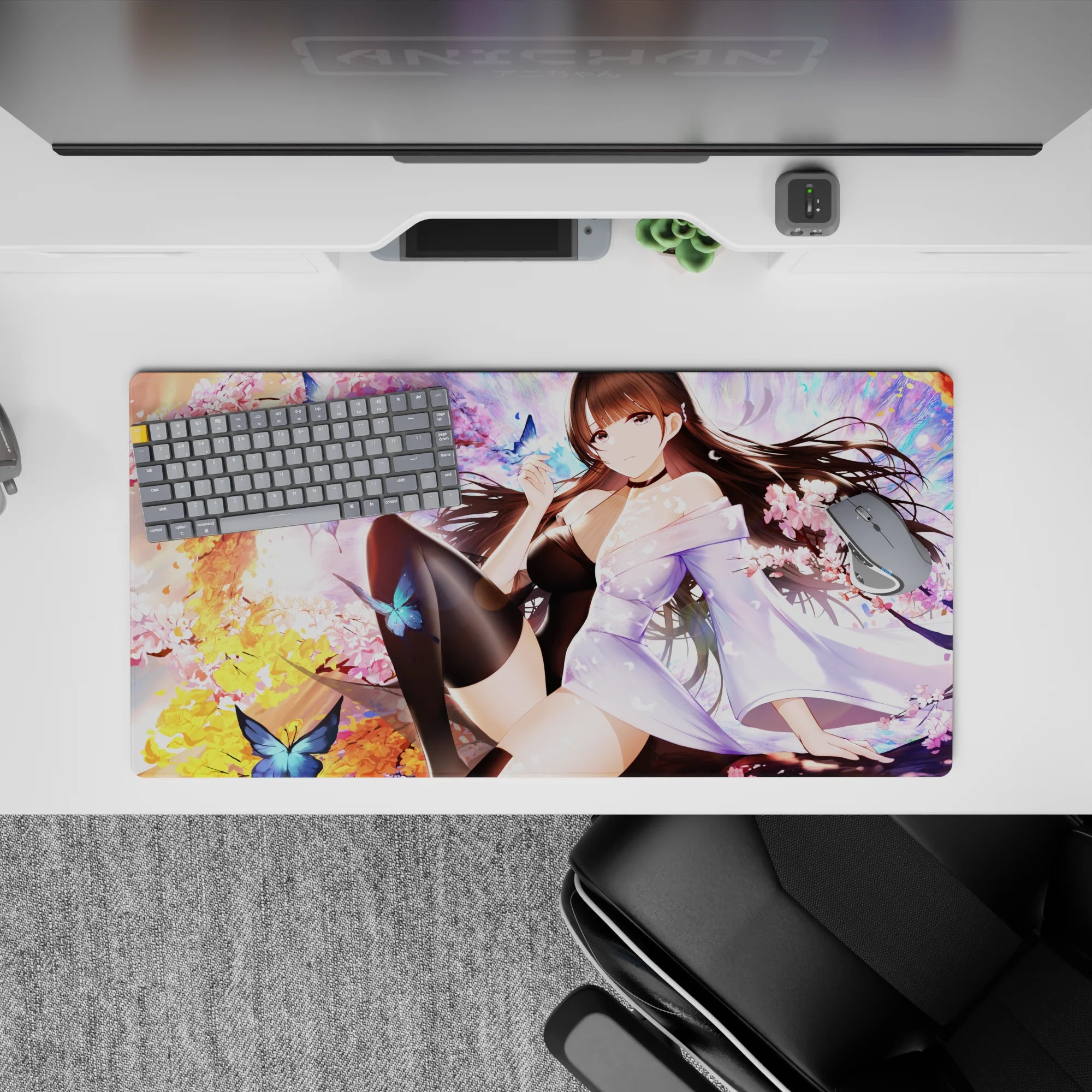 32x16 inches desk mouse pad in dreamy romance tones—cherry blossom pink, sunset gold, and soft blues.