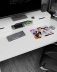Anime girl scene mouse pad 14x10 inches, long dark hair, off-shoulder kimono, glossy black stockings.