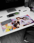 36x16 inches desk pad showing long-haired anime girl in loose kimono with glossy black stockings.
