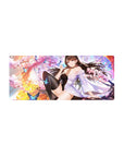 28x12 inches anime girl mouse pad with kimono art, long dark hair, butterflies, and black stockings.