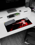 28x12 inches mouse pad featuring a fierce anime girl kneeling with a long sniper rifle, hair like flame.