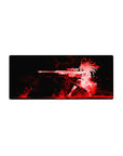 28x12 inches anime girl mouse pad with kneeling sniper silhouette, fiery hair, bold red-on-black art.