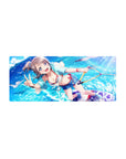 28x12 inches anime girl mouse pad with ocean bubbles, pastel hoodie, floral bikini details, peace sign.