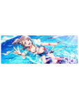 32x12 inches anime girl mouse pad with ocean bubbles, pastel hoodie, floral bikini accents, peace sign.