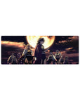 Anime mouse pad 32x12 inches featuring Demon Slayer Hashira under a burning moon, with deep blues and molten gold.