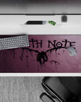 Smoky purple Death Note anime desk pad 36x16 inches with dripping ink lettering for a dark study vibe.