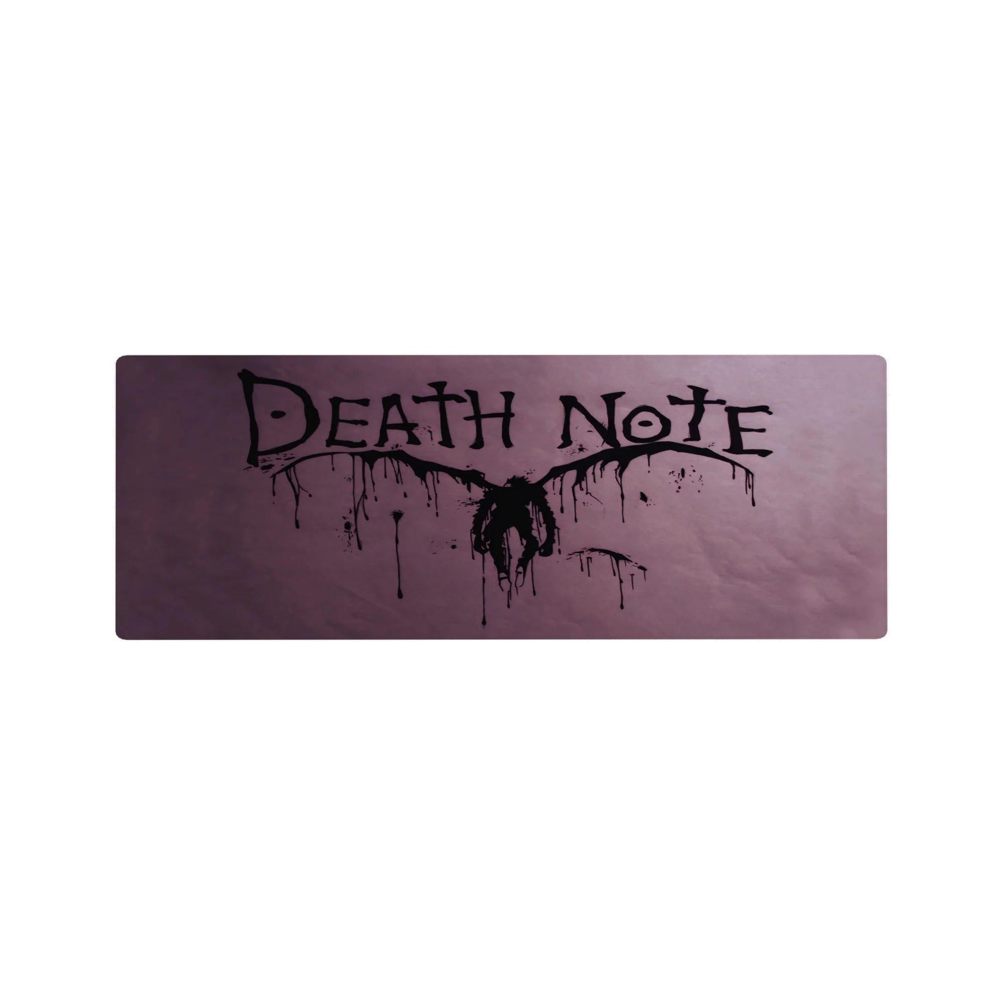 Death Note anime mouse pad 32x12 inches with jagged ink title, purple haze, and splatter drip art.