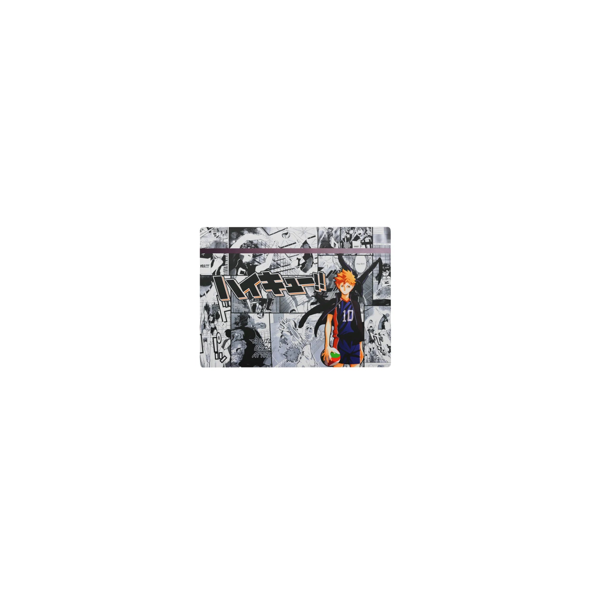 Classic anime mouse pad 14x10 inches with manga collage backdrop, bold panels, spikes, dives, and crowd.