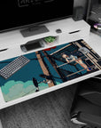 40x20 inches desk pad showing long-haired anime girl leaning on a balcony rail as red balloons float overhead.