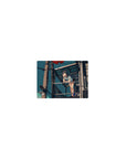 Classic anime girl mouse pad 14x10 inches, balcony cityscape with red balloons and teal sky.