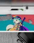 Teal, coral, and creamy moonlight anime desk pad 36x16 inches with candy-confetti dots, charming feel.