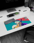28x12 inches desk mouse pad featuring a playful mint-haired anime girl winking under a moon glow.