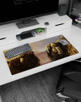 Armored Titan vs Colossal Titan locked in a rainy stare-down mouse pad 32x16 inches for long sessions.