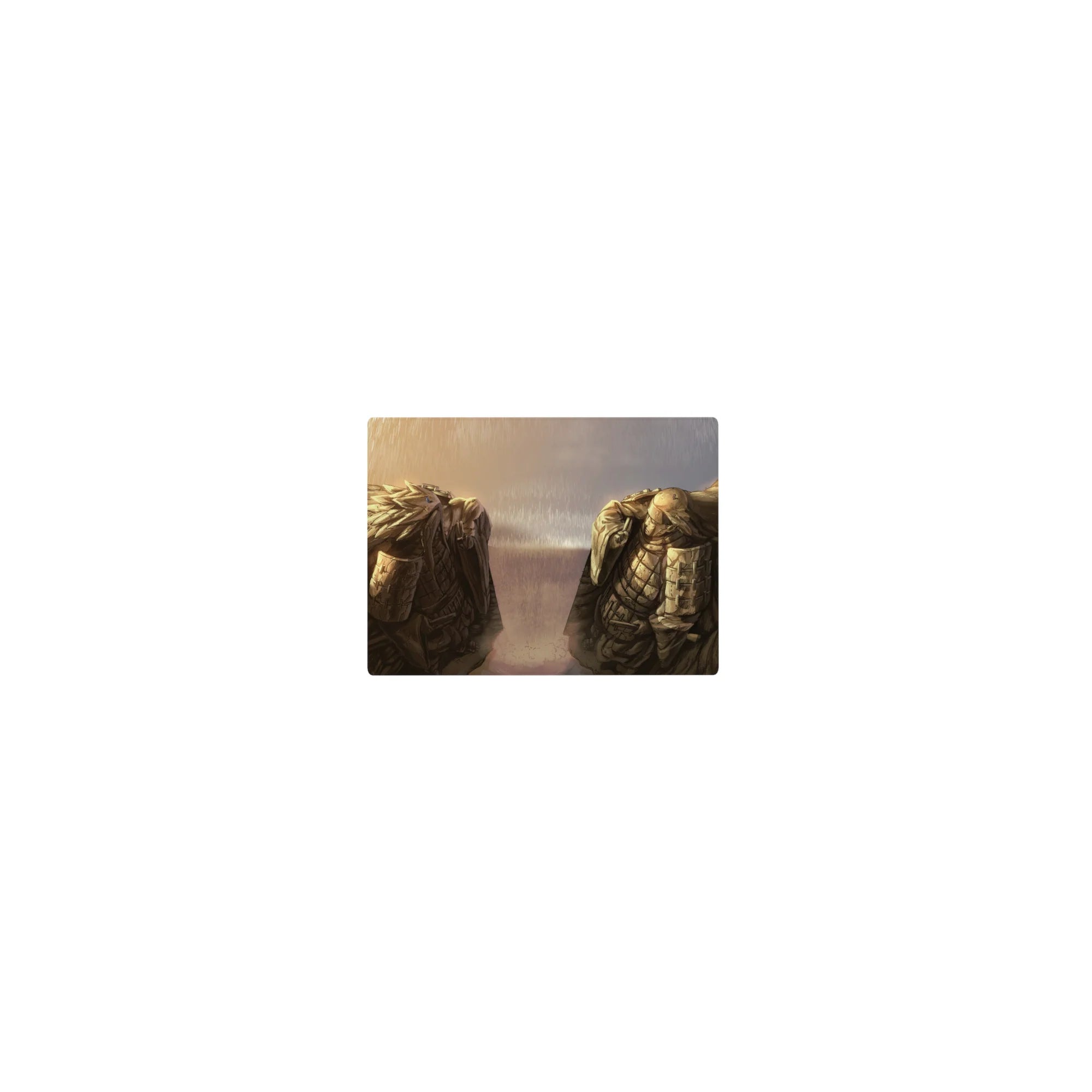 Classic anime mouse pad 14x10 inches with detailed Armored vs Colossal Titan rainy standoff artwork.