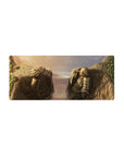 28x12 inches anime mouse pad featuring Attack on Titan Armored vs Colossal Titan rainy standoff art.