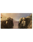 Attack on Titan anime mouse pad 32x16 inches with Armored and Colossal Titans rainy face-off scene.